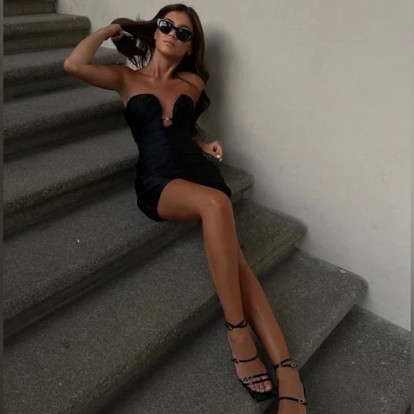 Zara Black Draped Mini Dress. NWT. Size Large. - Picture 1 of 11